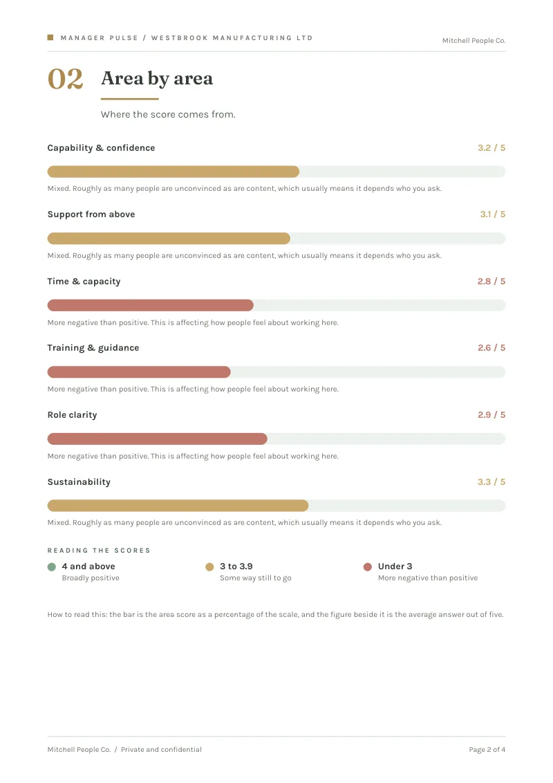 Sample Manager Pulse client report: areas scored